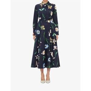NEW LEO LIN zara shirt midi dress in botanical print in ebony